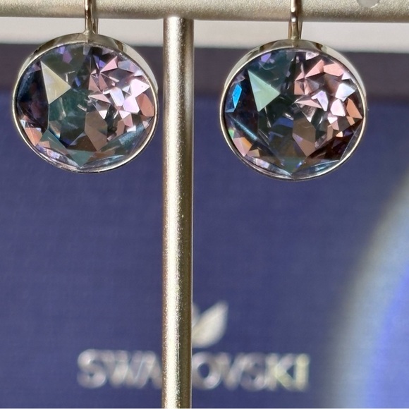 Authentic Stamped Swarovski Large Bella Violet Purple Bezel Lever Back Earrings - Picture 8 of 12